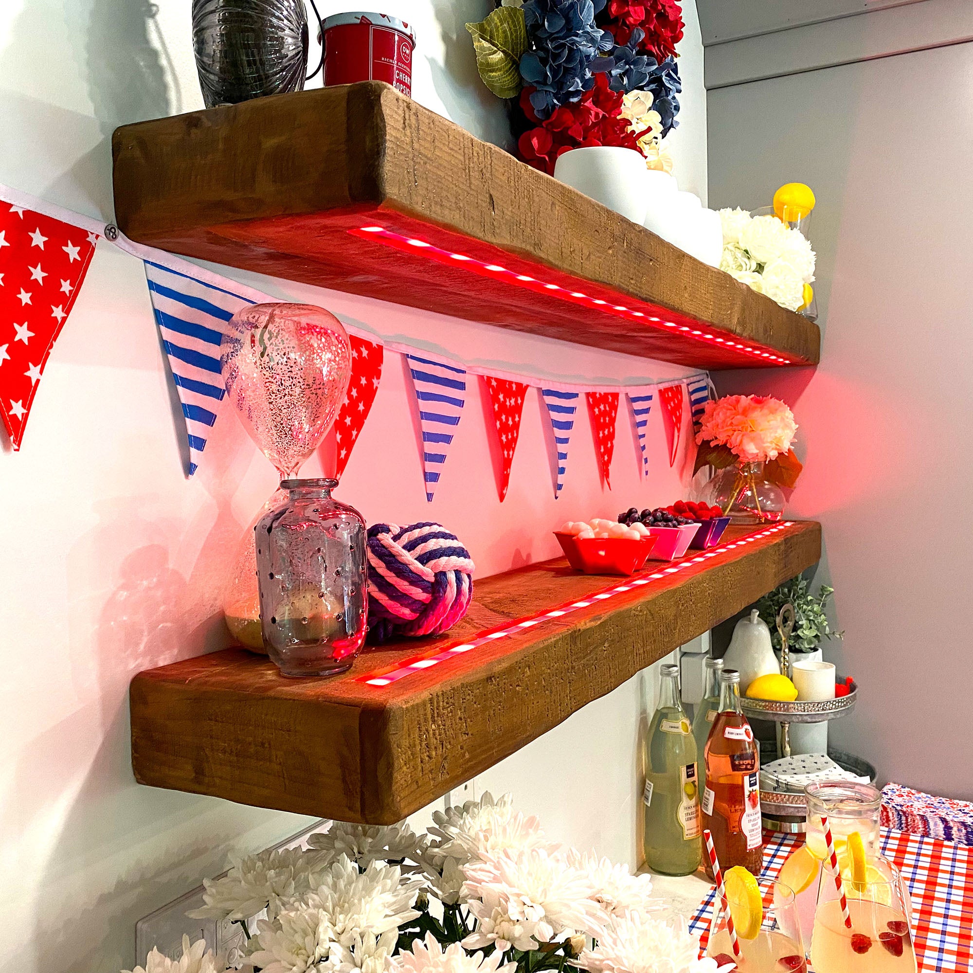 Floating Rustic Shelf with Integrated LED Lights - 3" Thick