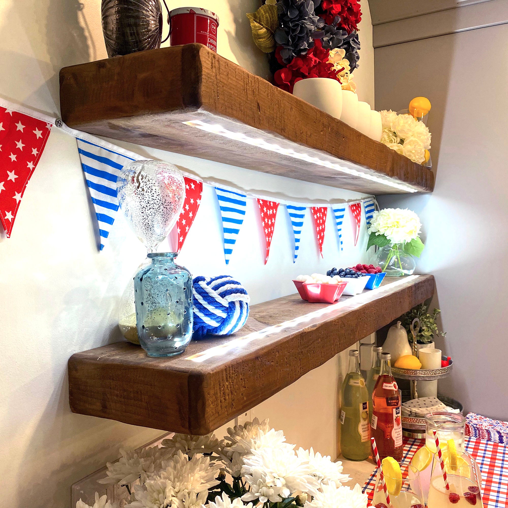 Floating Rustic Shelf with Integrated LED Lights - 3" Thick