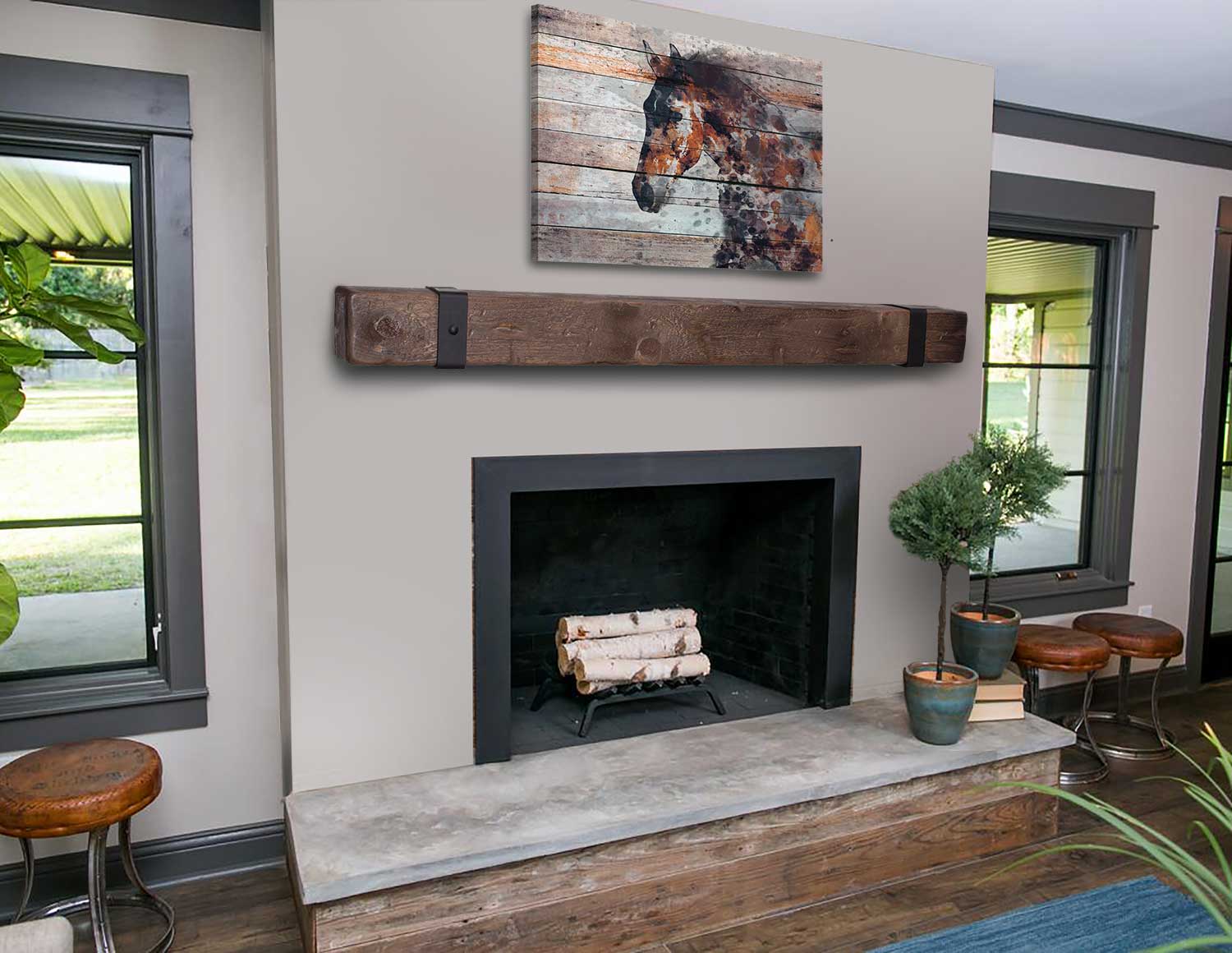 Rustic Mantel with Metal Rivet Straps