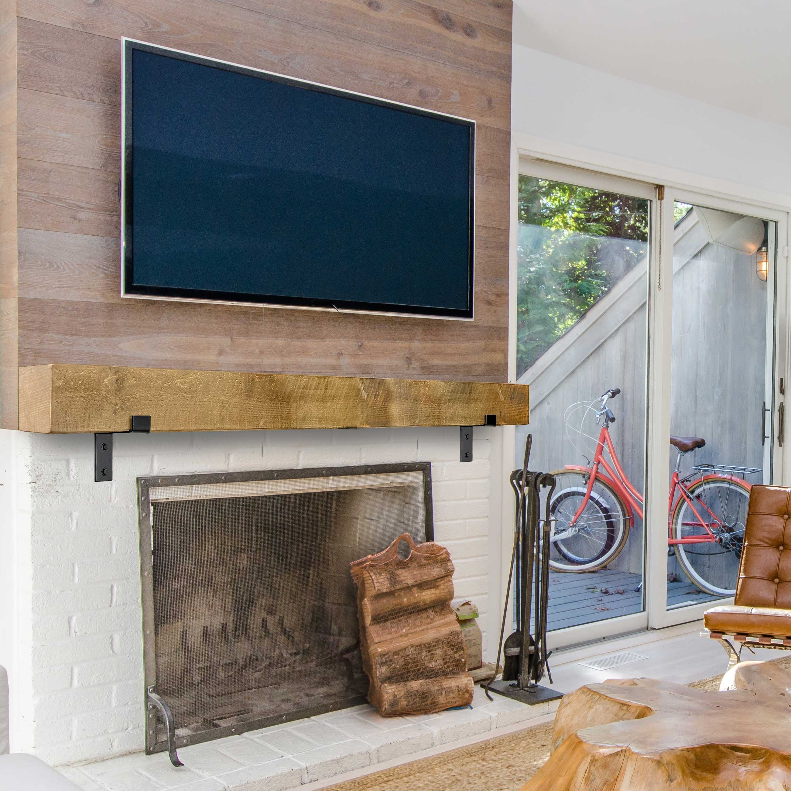 Modern Fireplace Mantel with Metal Brackets