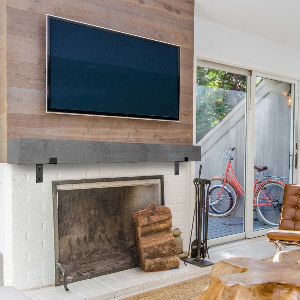 Modern Fireplace Mantel with Metal Brackets