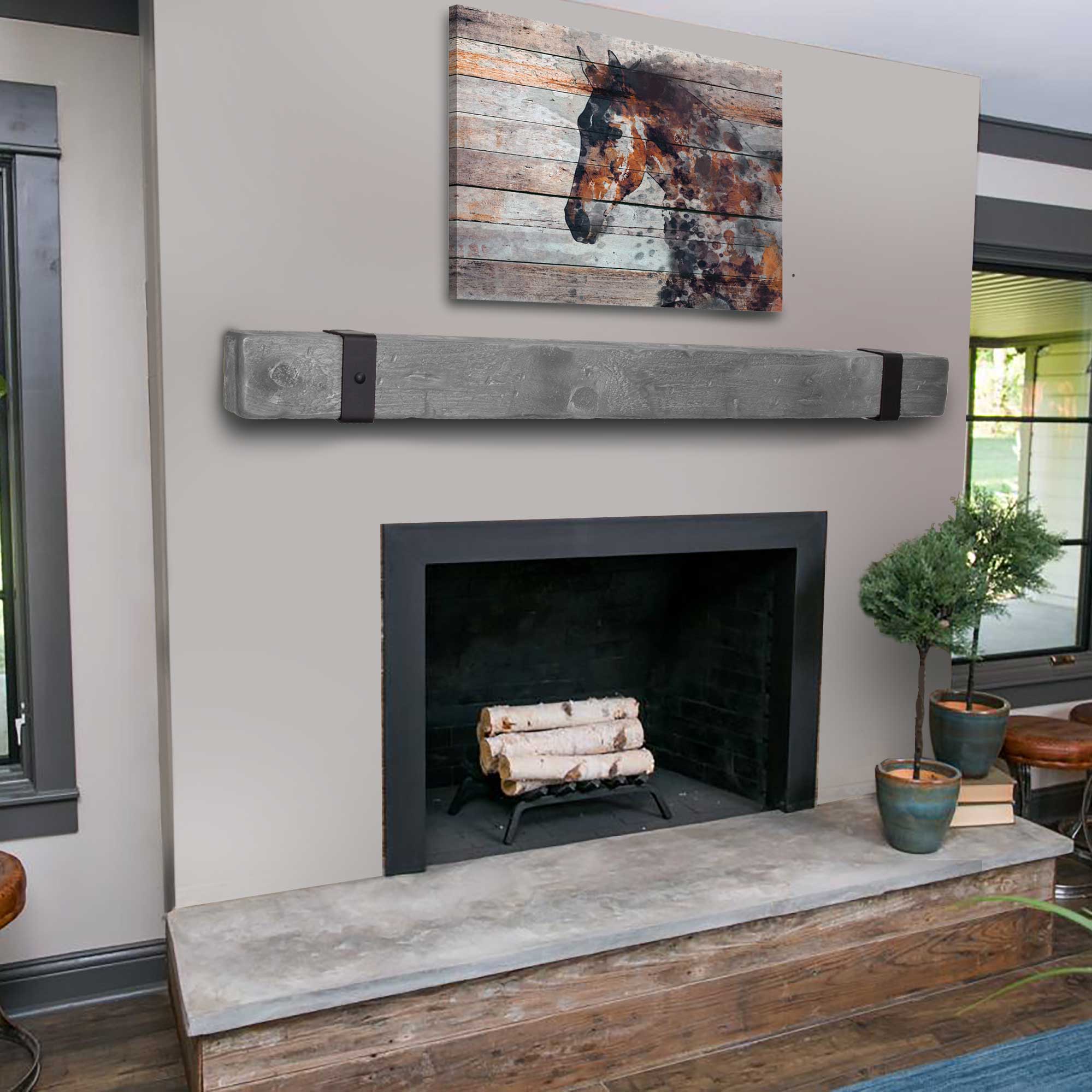 Rustic Mantel with Metal Rivet Straps