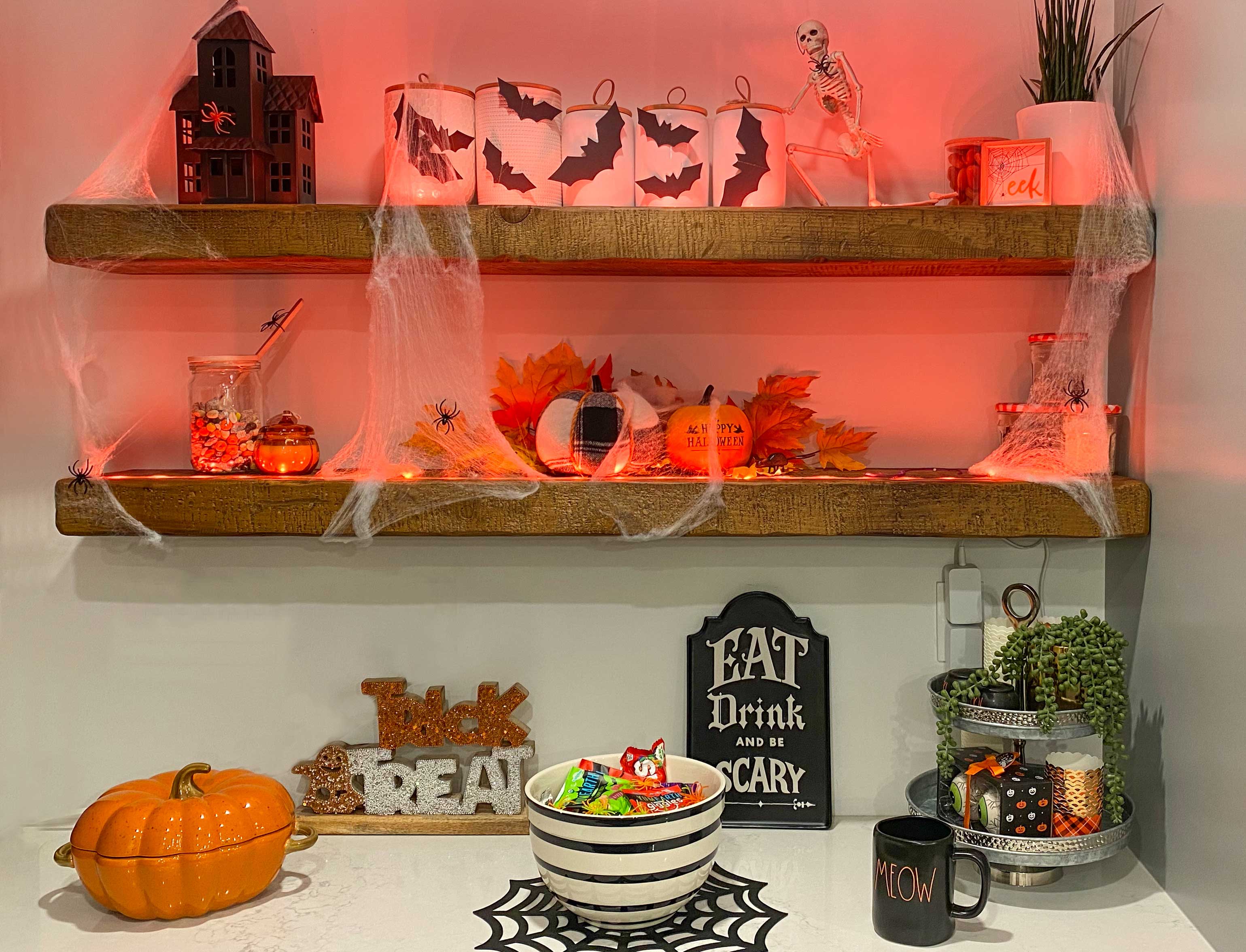 Floating Rustic Shelf with Integrated LED Lights - 3" Thick