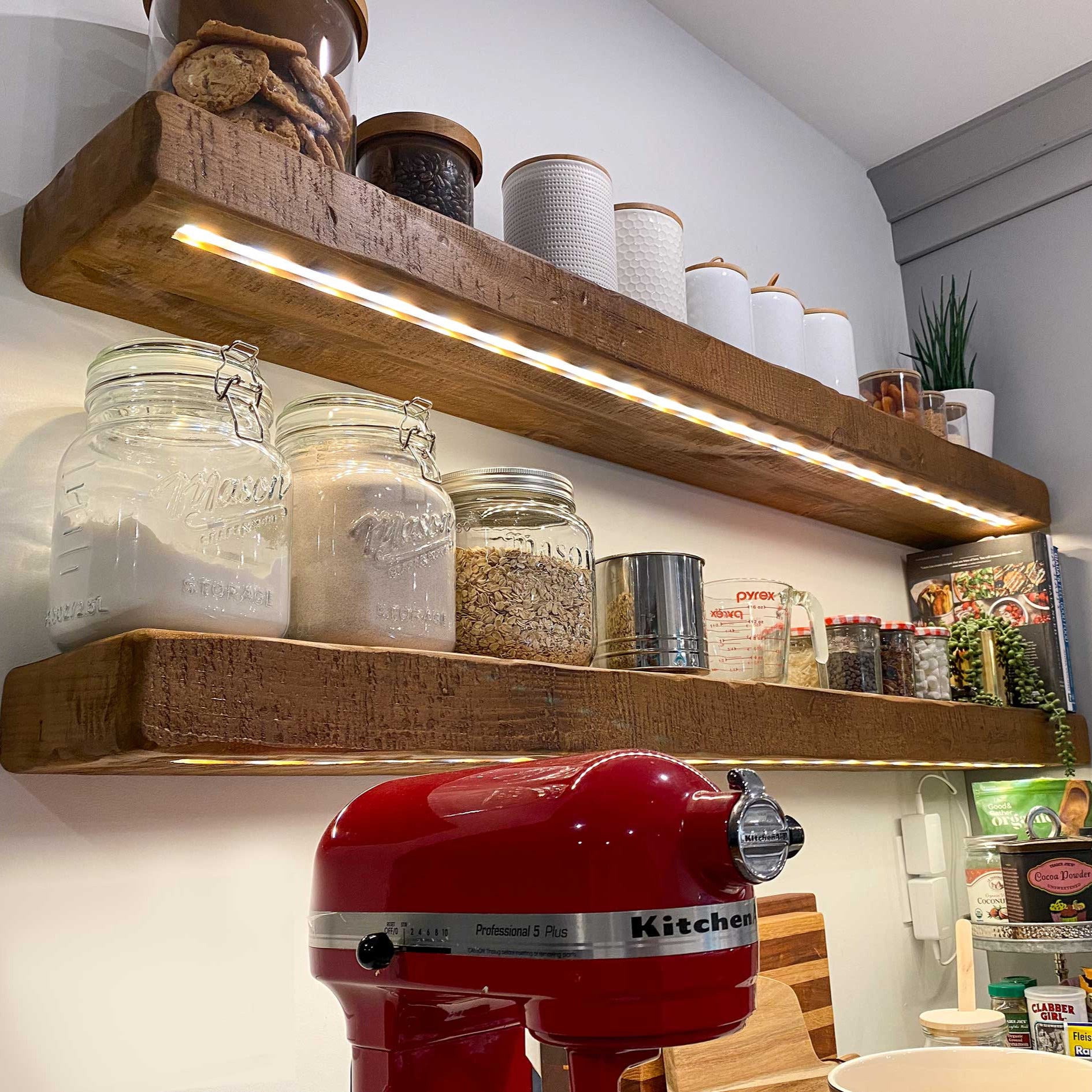 Floating Rustic Shelf with Integrated LED Lights - 3" Thick