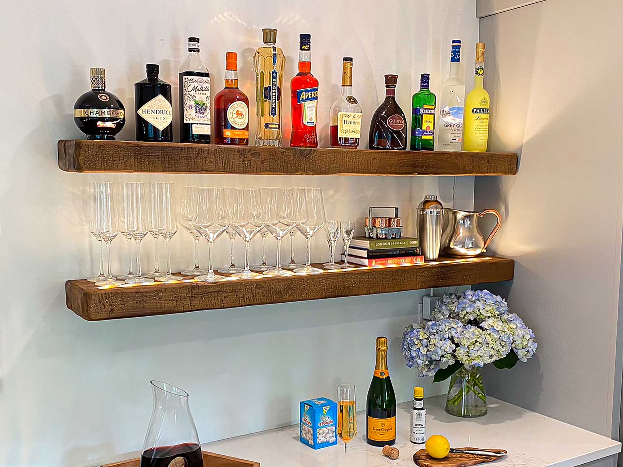 Floating Rustic Shelf with Integrated LED Lights - 3" Thick
