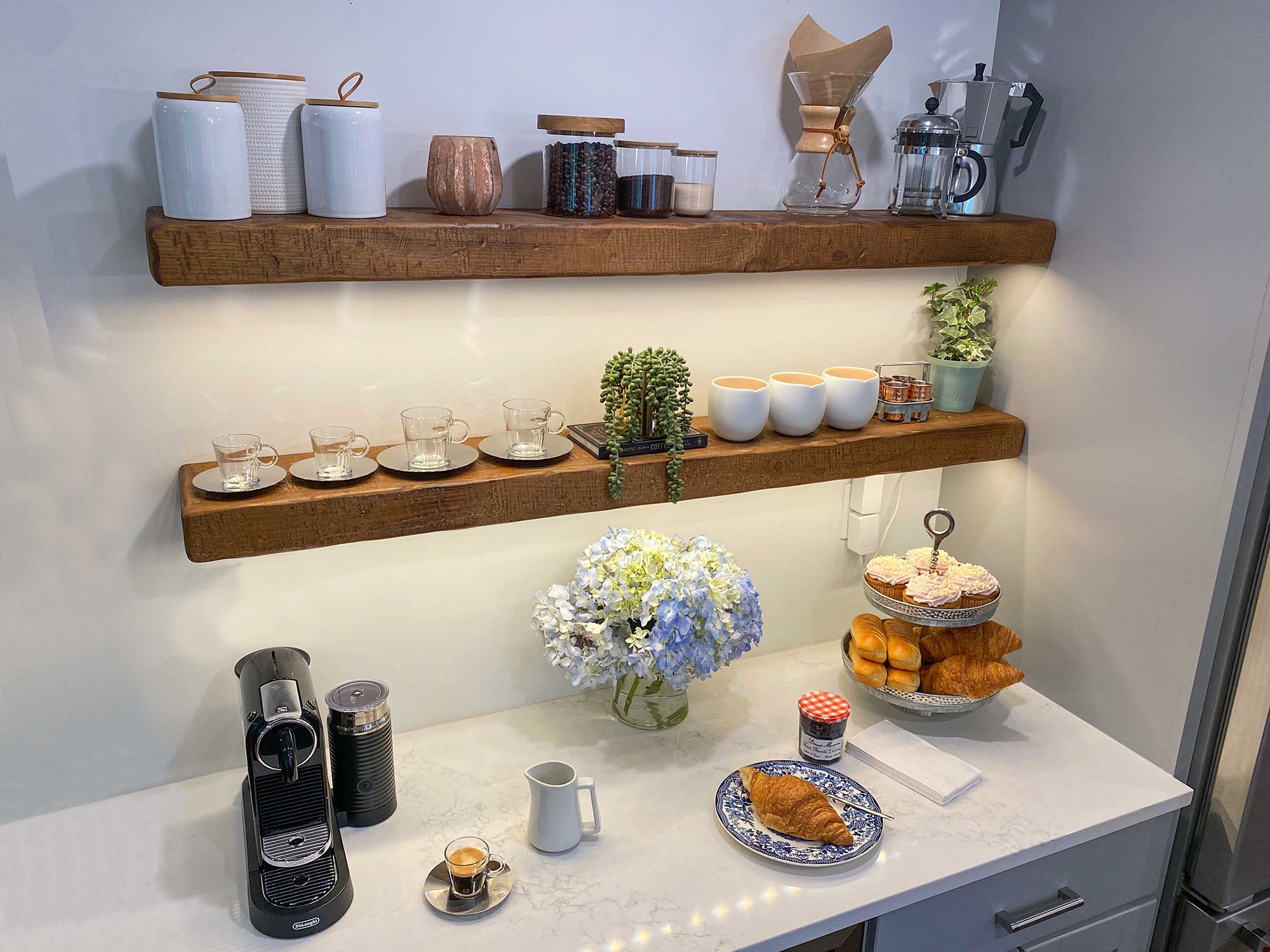 Floating Rustic Shelf with Integrated LED Lights - 3" Thick