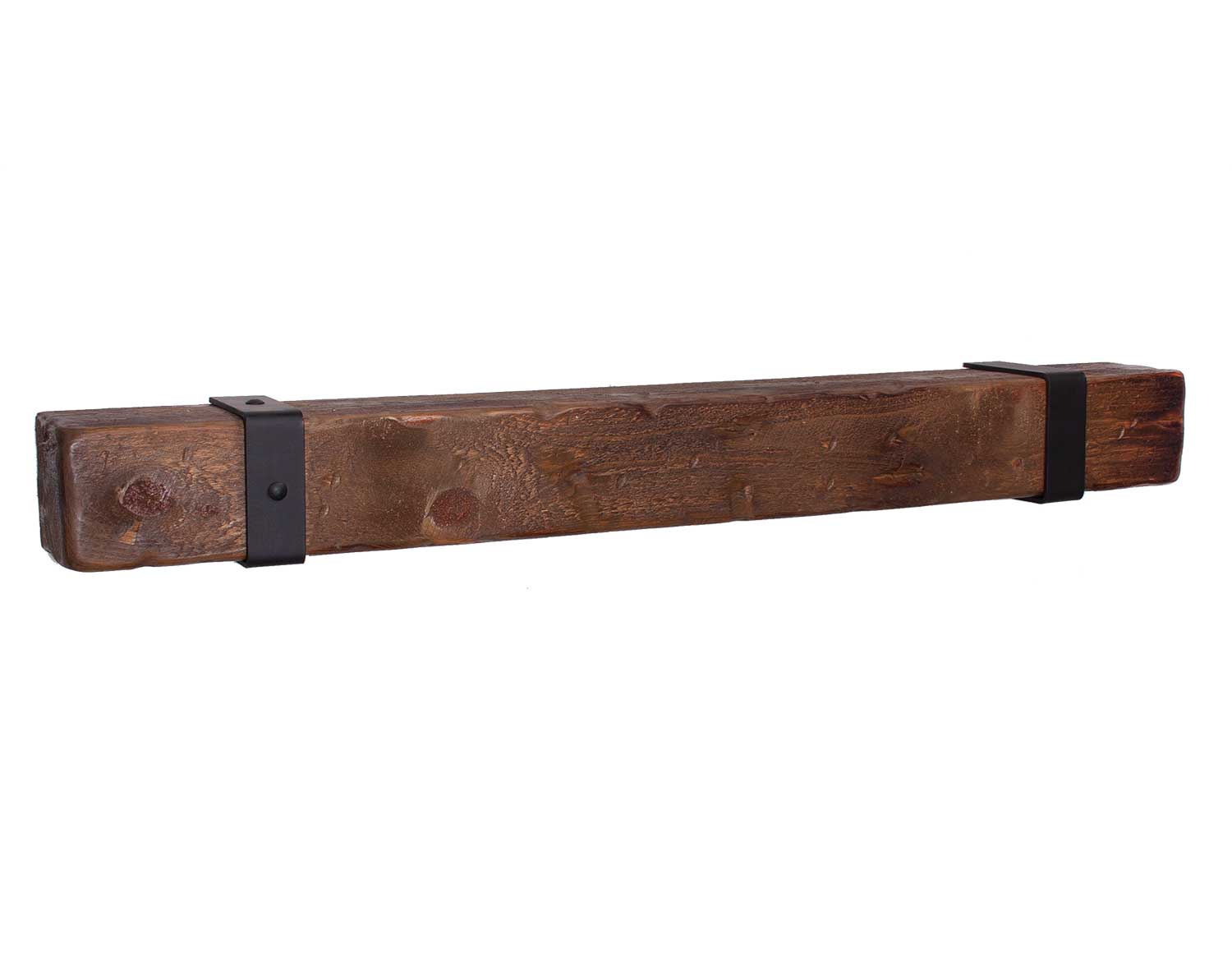 Rustic Mantel with Metal Rivet Straps