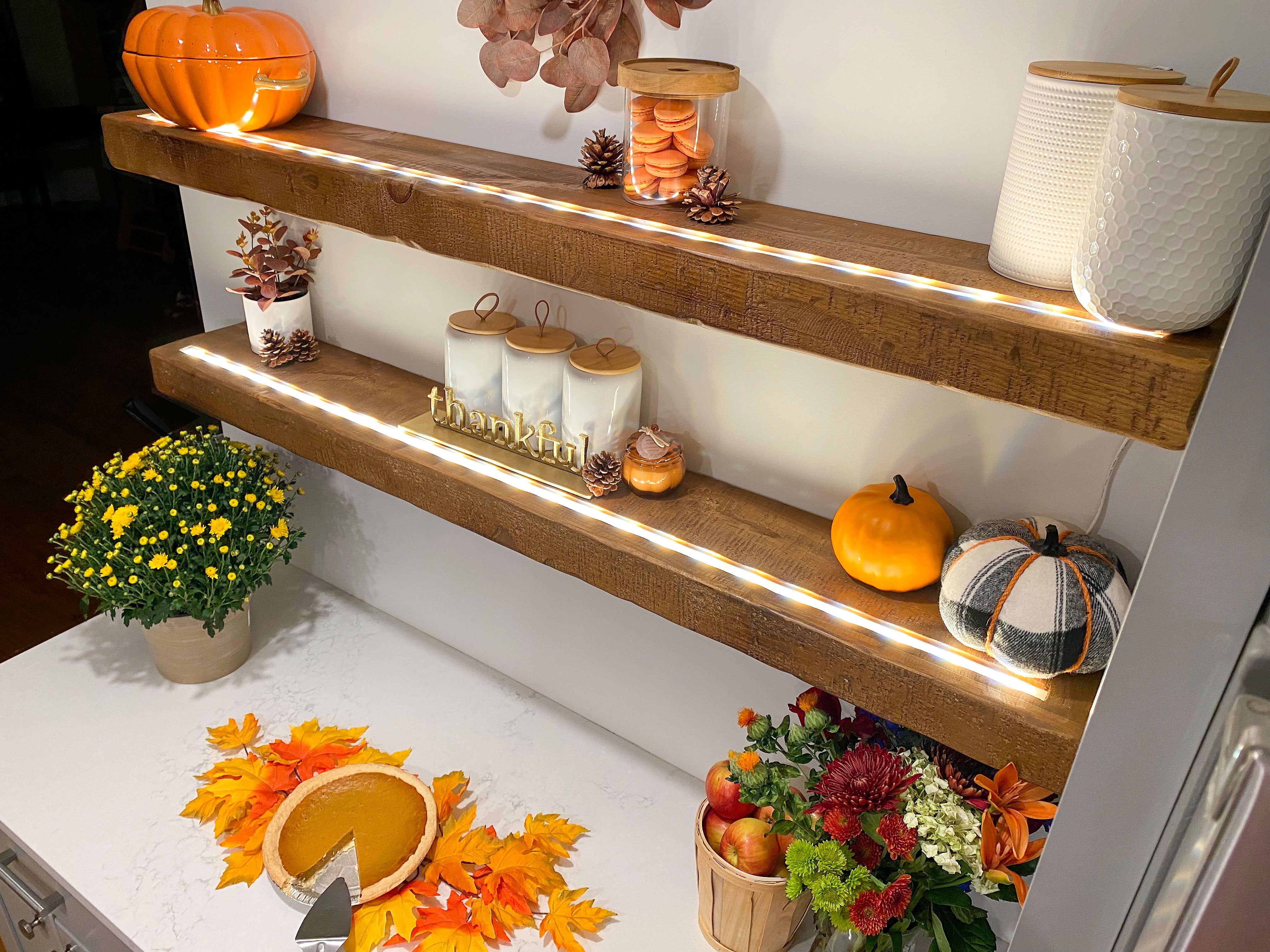 Floating Rustic Shelf with Integrated LED Lights - 3" Thick