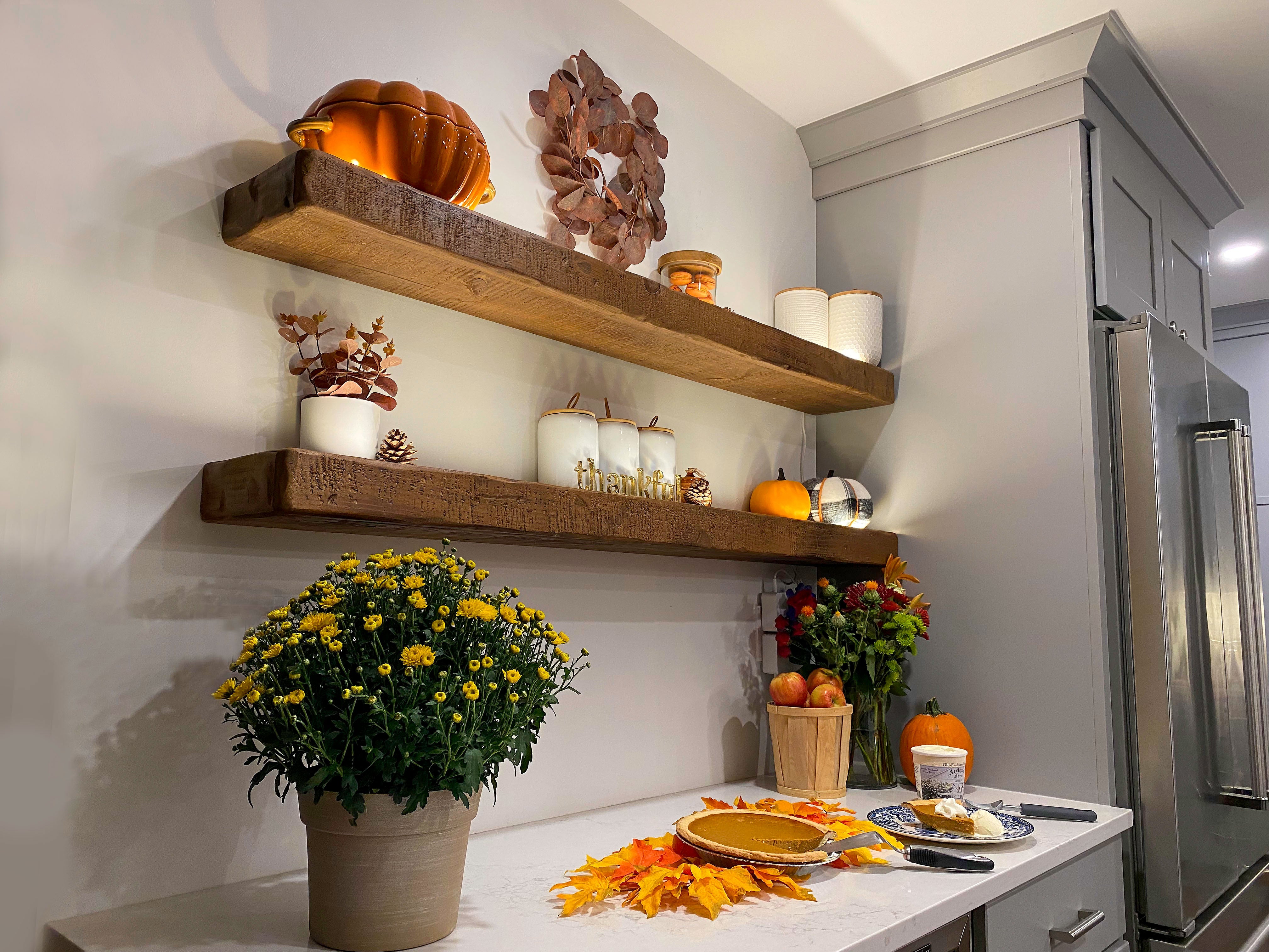 Floating Rustic Shelf with Integrated LED Lights - 3" Thick