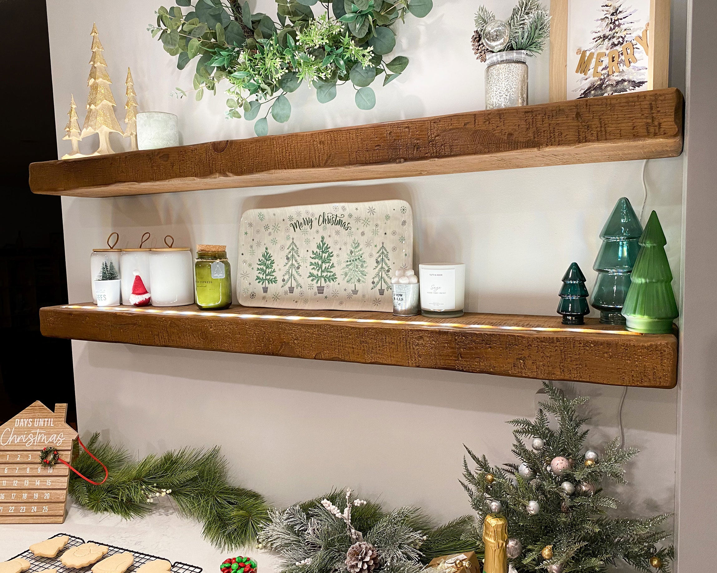 Floating Rustic Shelf with Integrated LED Lights - 3" Thick