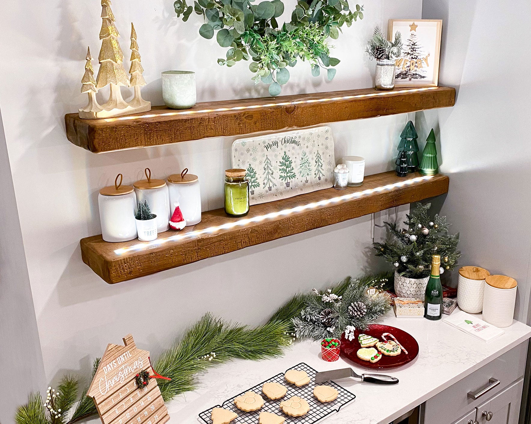 Floating Rustic Shelf with Integrated LED Lights - 3" Thick