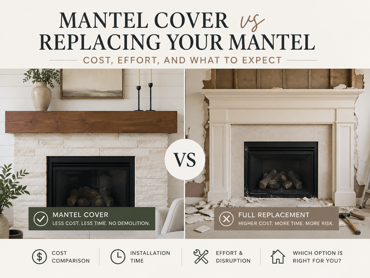 Fireplace Mantel Cover vs Replacing Your Mantel: Cost, Effort, and What to Expect