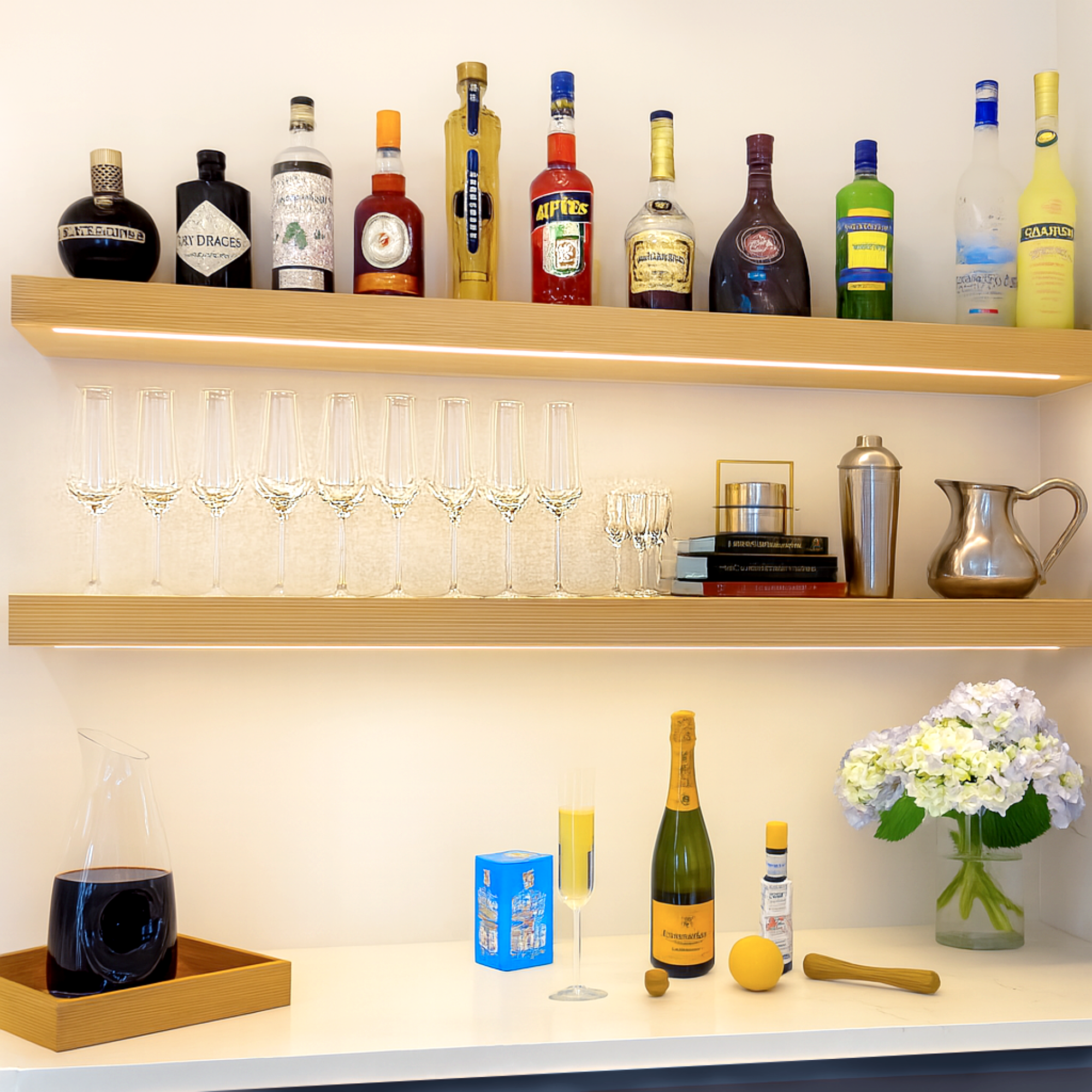 Floating Modern Shelf with Integrated LED Lights - 3" Thick