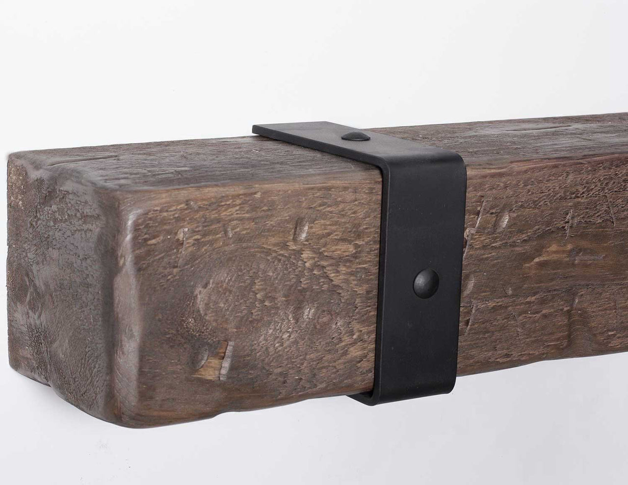 Rustic Mantel with Metal Rivet Straps