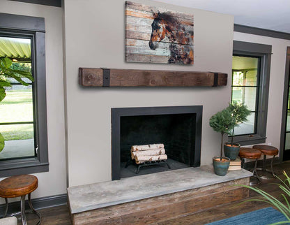 Rustic Mantel with Metal Rivet Straps