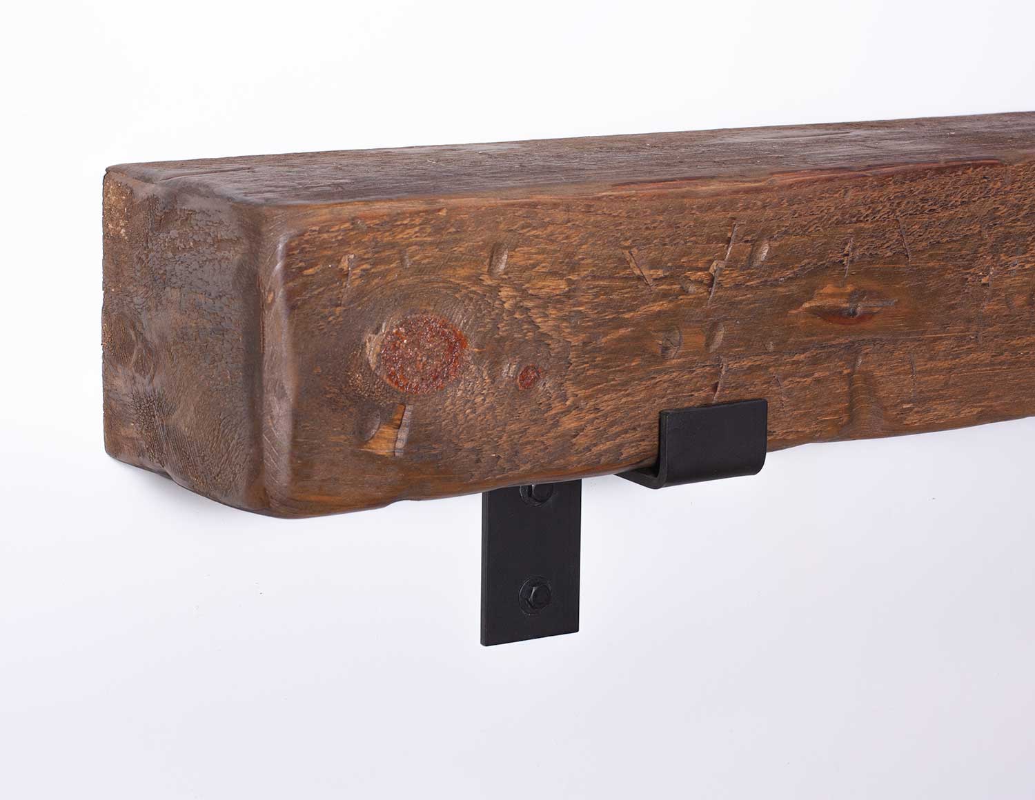 Rustic Mantel with Metal Brackets