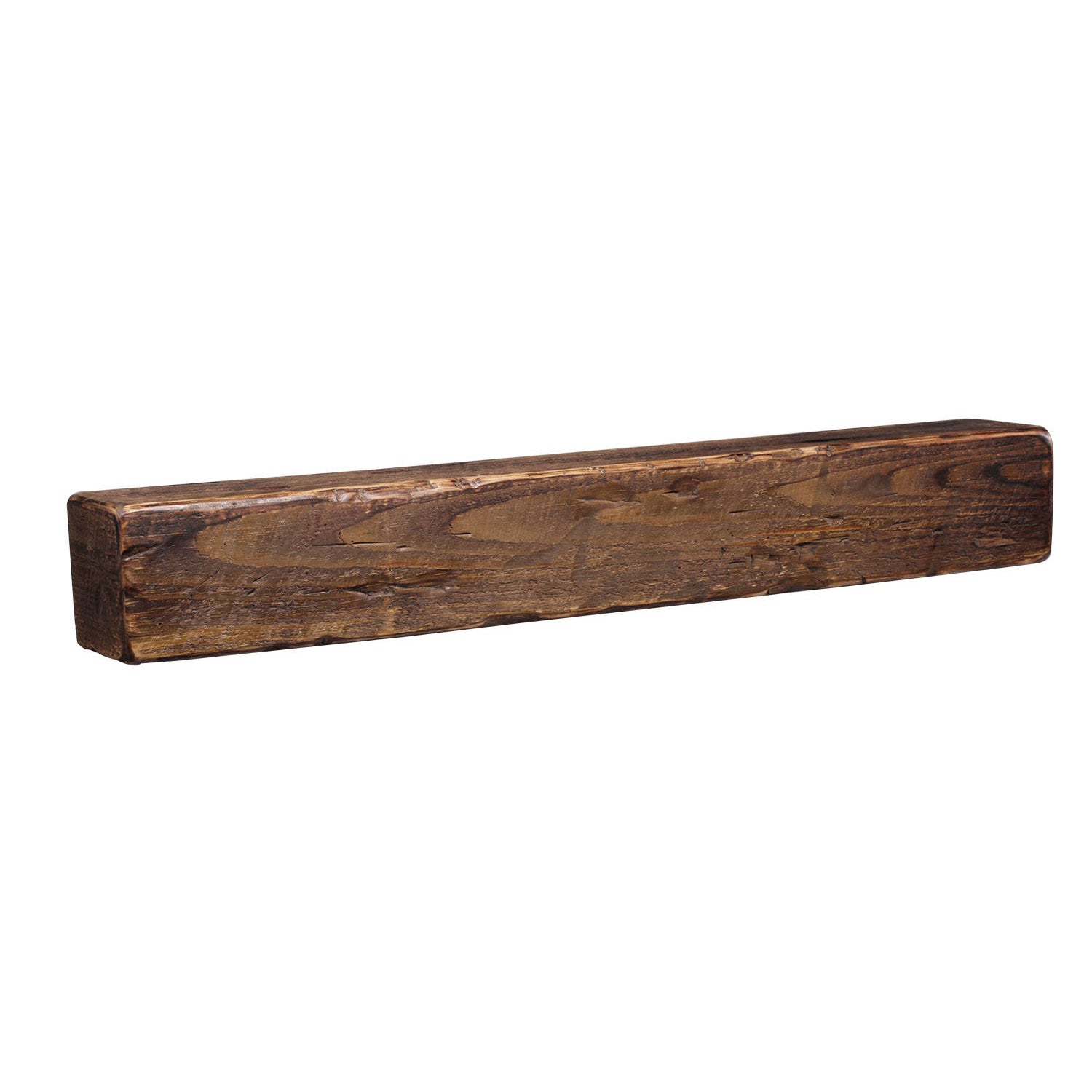 A mantel finished ib Early American on a white background