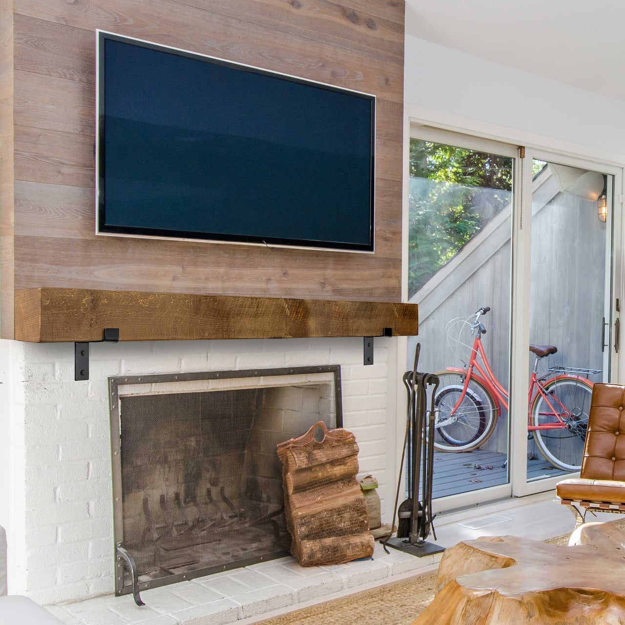 Modern Fireplace Mantel with Metal Brackets