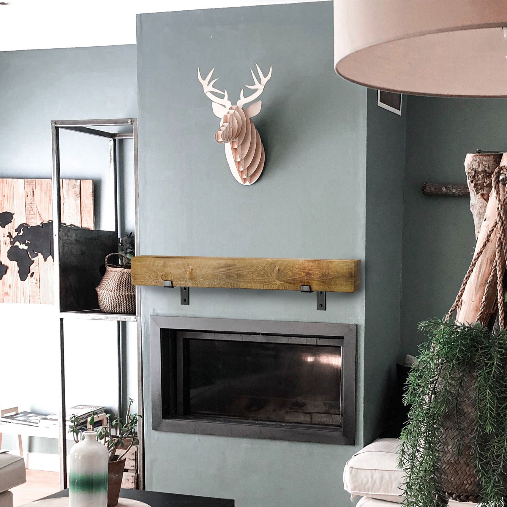 Modern Fireplace Mantel with Metal Brackets