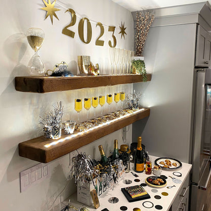Floating Rustic Shelf with Integrated LED Lights - 3" Thick