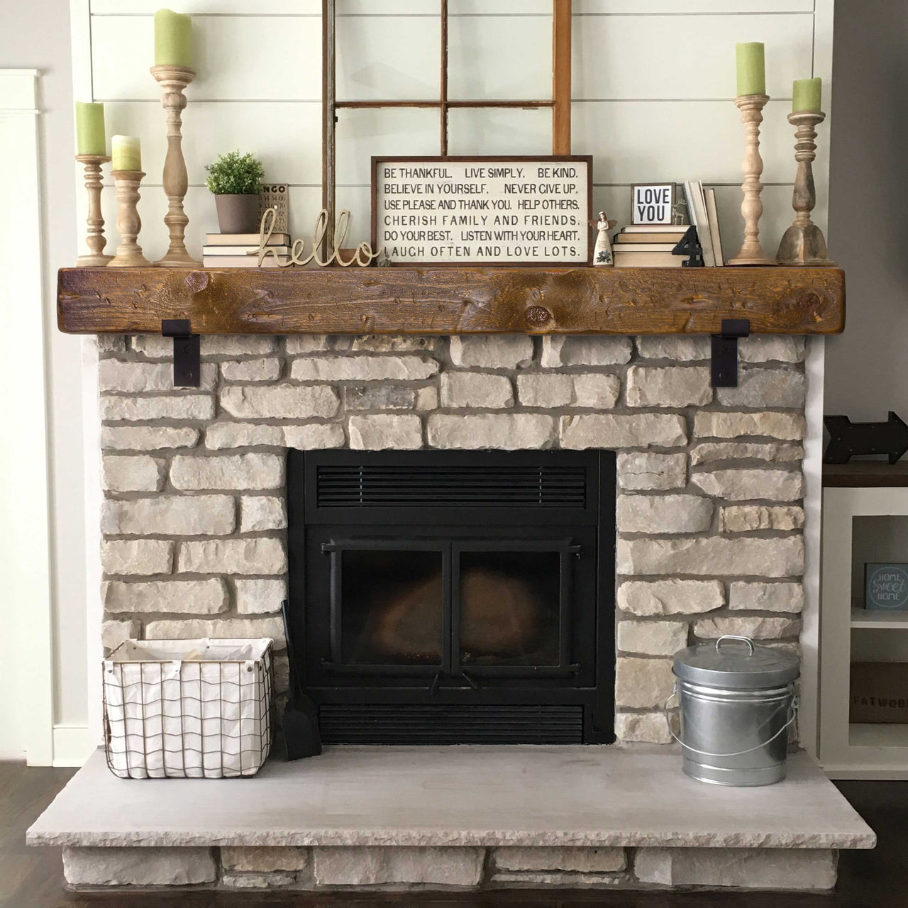 Rustic Mantel with Metal Brackets