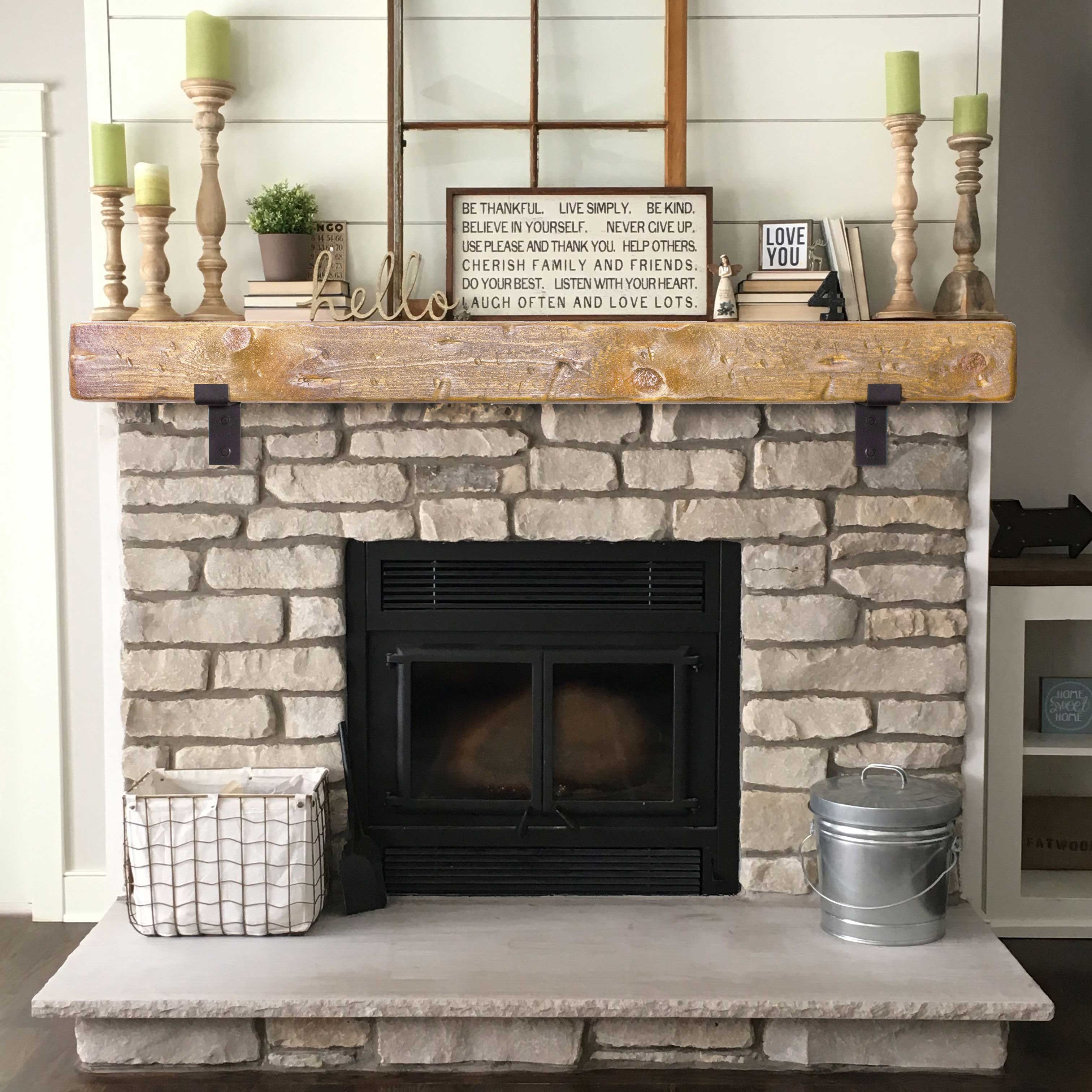 Rustic Mantel with Metal Brackets