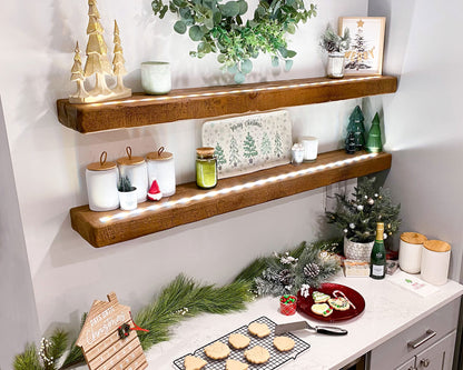 Floating Rustic Shelf with Integrated LED Lights - 3" Thick